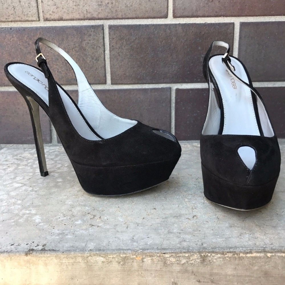 SERGIO ROSSI black suede slingback pumps